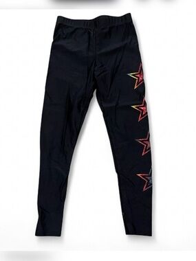 PIXIELANE- Black Leggings with Rainbow Star Side Accents